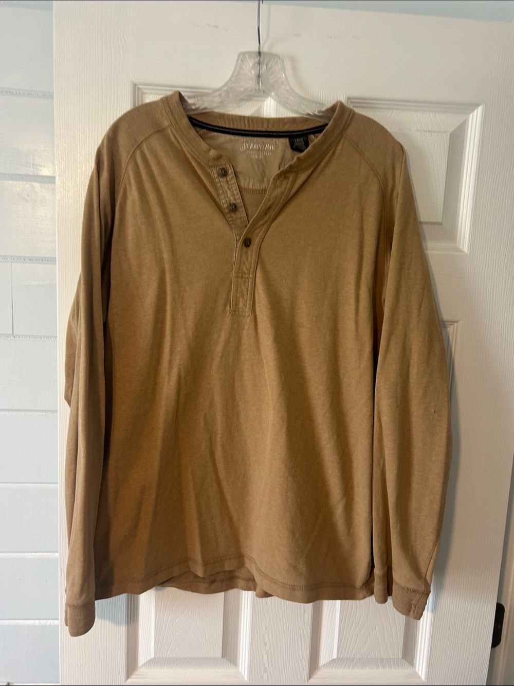 St. John's Bay Long Sleeve Henley in Tan